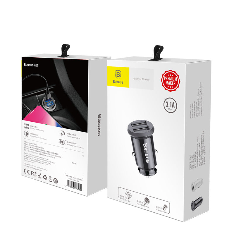 Baseus Grain Car Charger (Dual USB 5V 3.1A ) CCALL-ML01 Black Baseus Grain Car Charger (Dual USB 5V 3.1A ) CCALL-ML01 Black